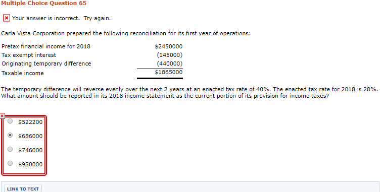 Solved Multiple Choice Question 65 Your answer is incorrect. | Chegg.com