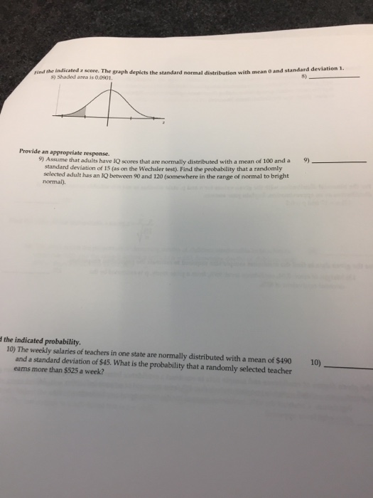 Solved standard deviation rind the indicated z score. The | Chegg.com