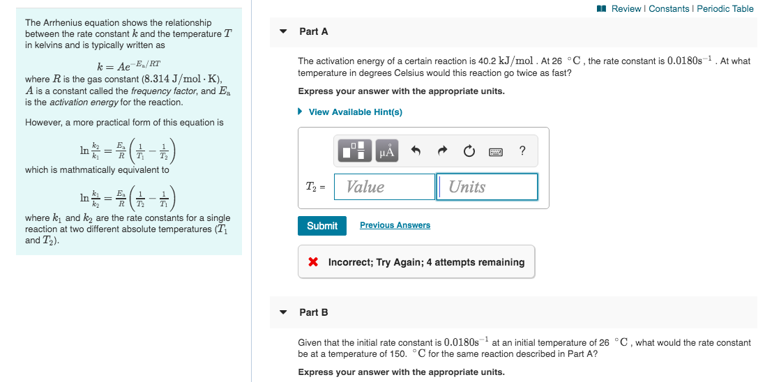 Solved Review Constants Periodic Table The Arrhenius Eq Chegg Com