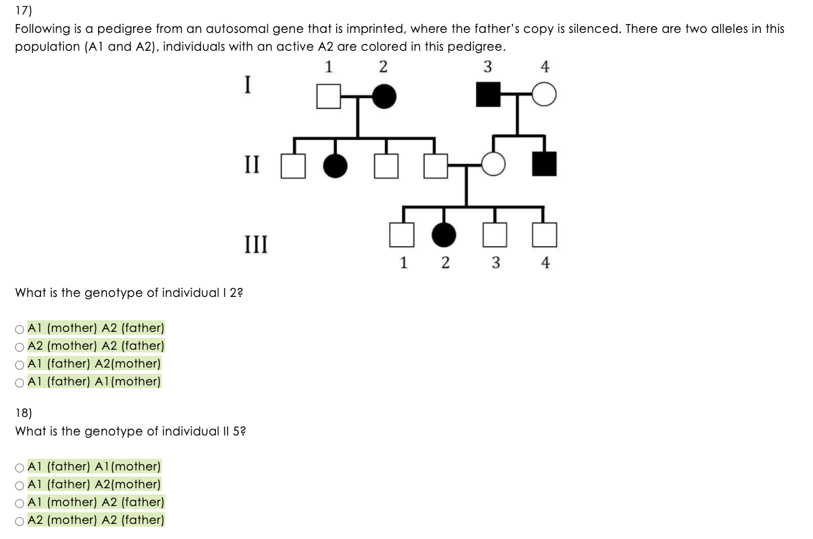 Solved 17) Following is a pedigree from an autosomal gene | Chegg.com