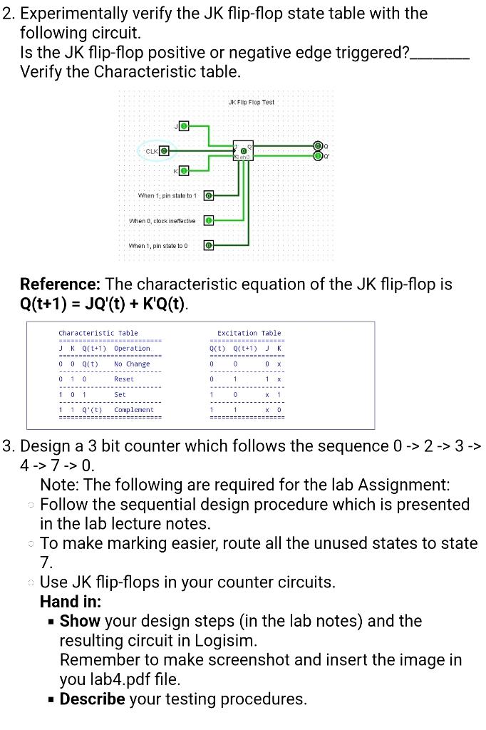Solved 2. Experimentally verify the JK flip-flop state table | Chegg.com