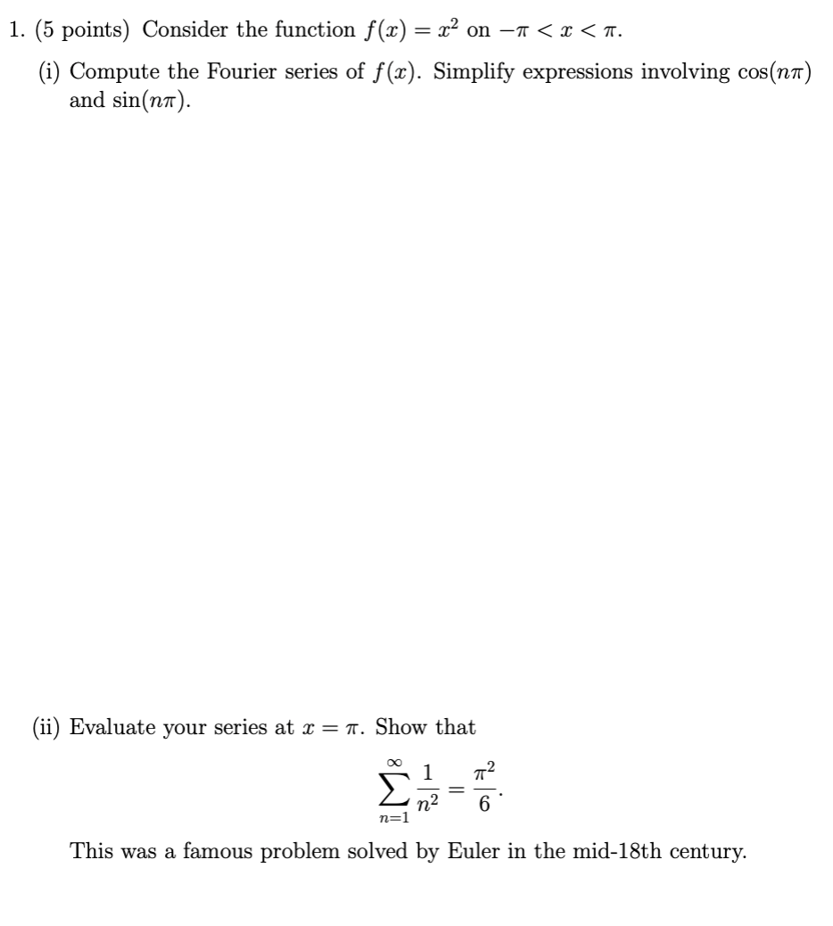 Solved 1. (5 points) Consider the function f(x) = x2 on -1