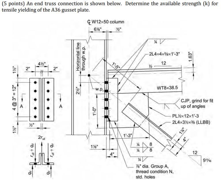 Solved (5 points) An end truss connection is shown below. | Chegg.com