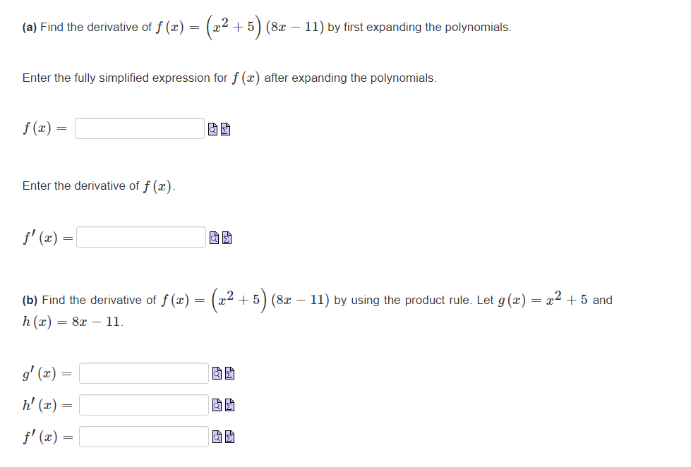 Solved A Find The Derivative Of F X X2 5 8x−11 By