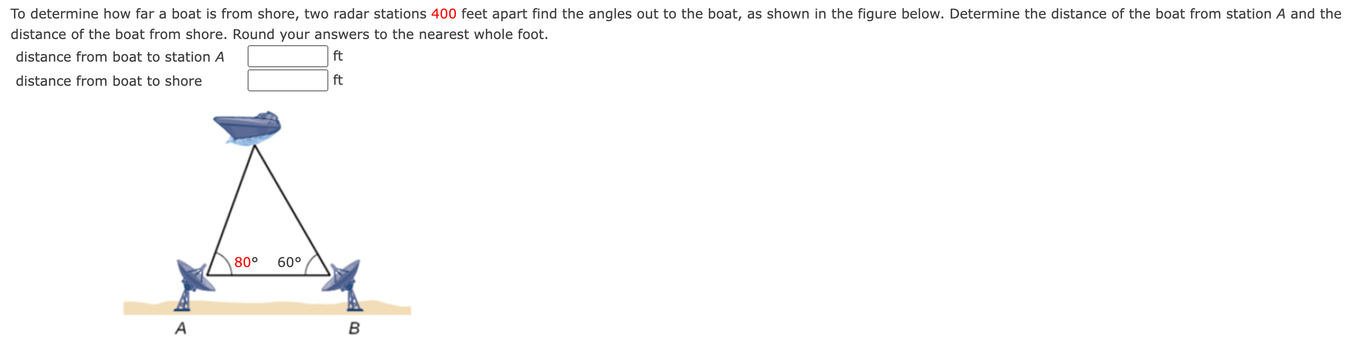 Solved distance of the boat from shore. Round your answers | Chegg.com