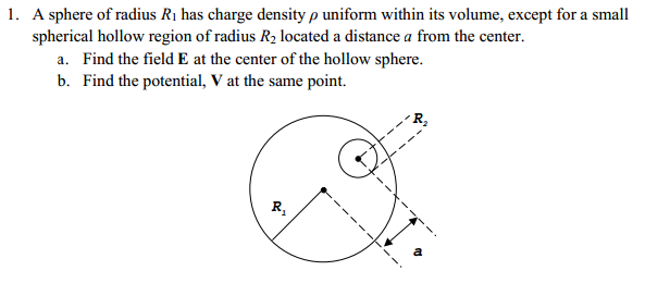 Solved 1. A sphere of radius Rı has charge density p uniform | Chegg.com