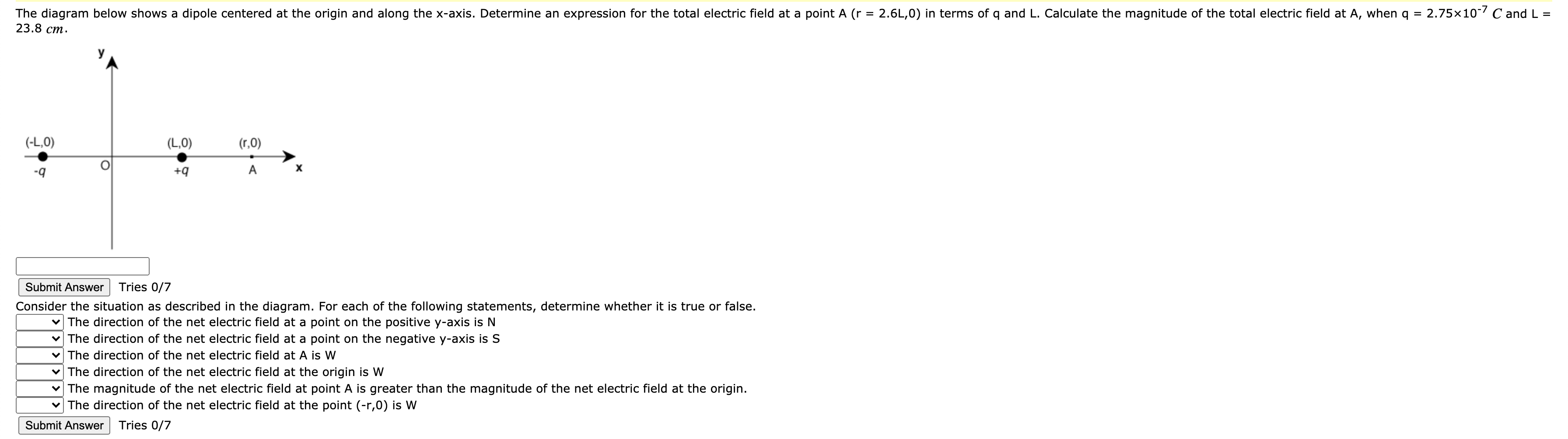 Solved The diagram below shows a dipole centered at the | Chegg.com