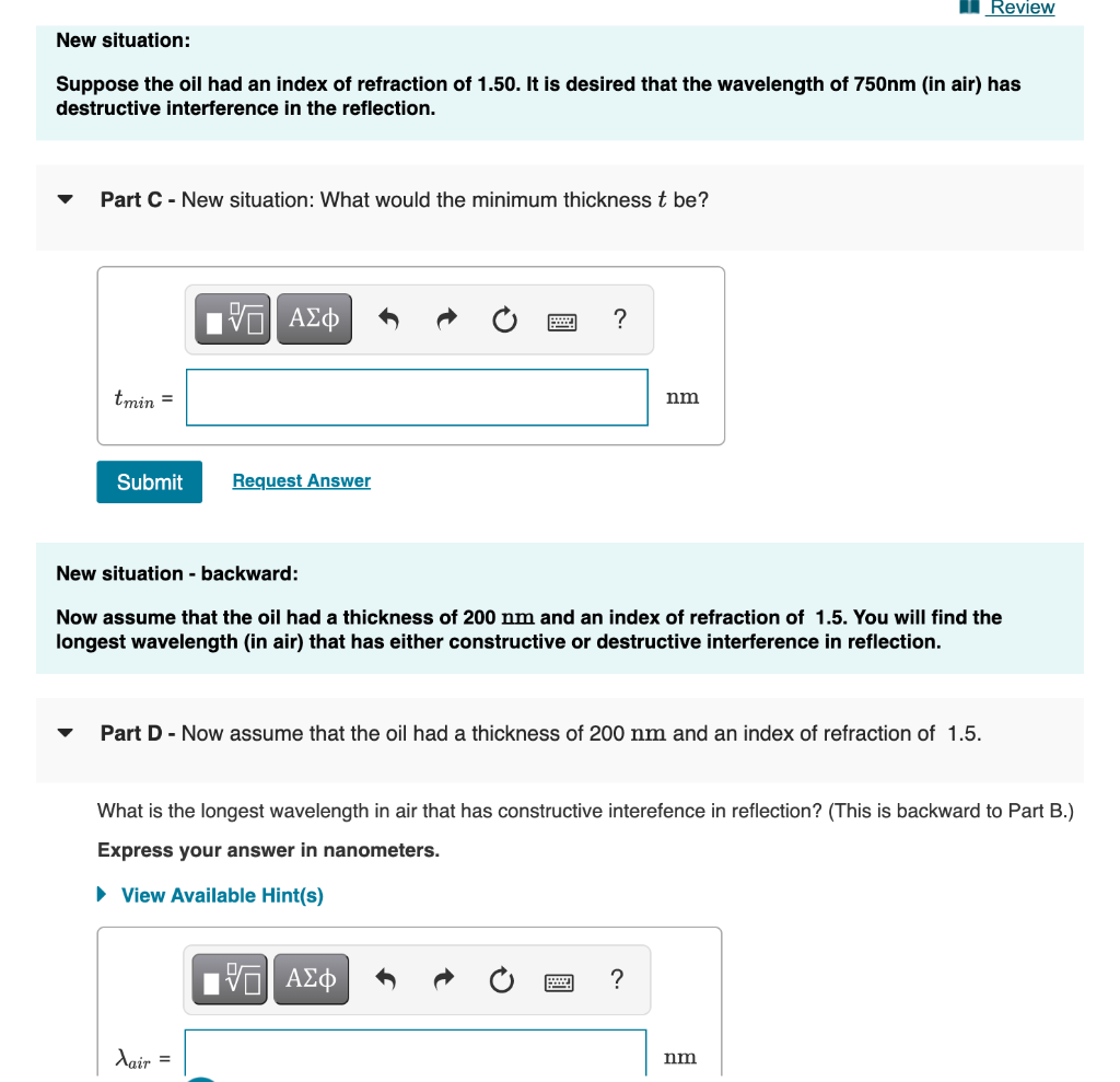 Solved 1 Review Learning Goal: Thin film Interference A | Chegg.com