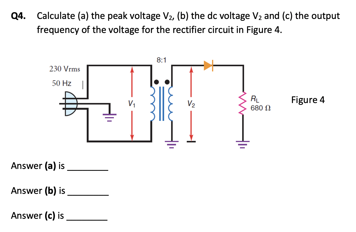 Solved Q4. Calculate (a) The Peak Voltage V2, (b) The Dc | Chegg.com