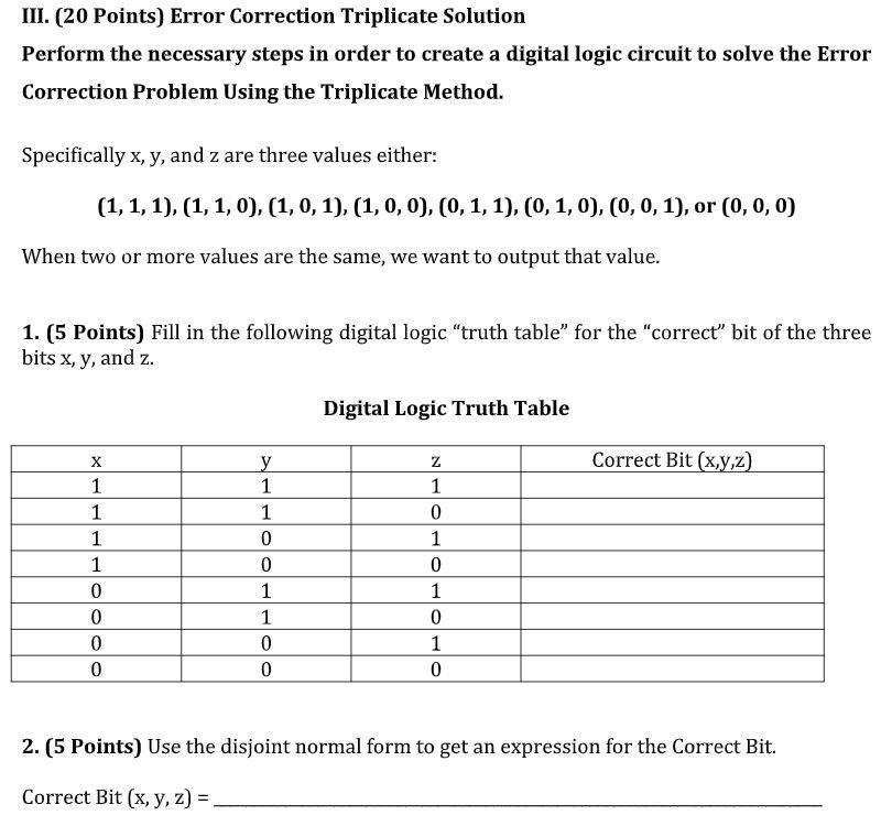 Solved III. (20 Points) Error Correction Triplicate Solution | Chegg.com