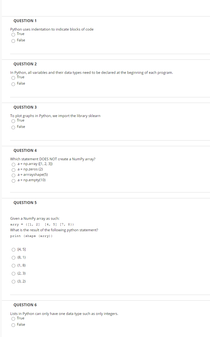 Solved QUESTION 1 Python uses indentation to indicate blocks | Chegg.com
