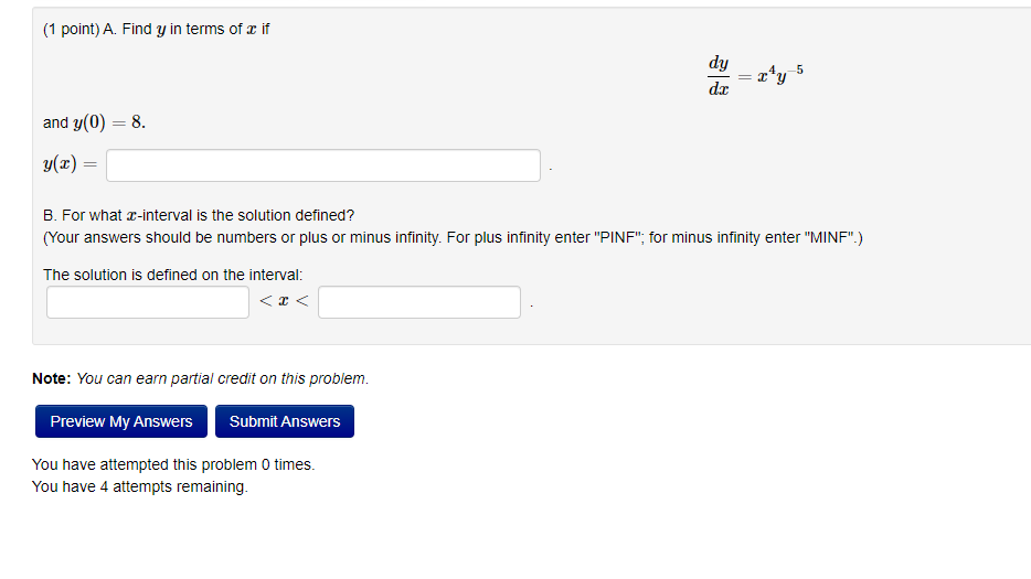 Solved 1 Point A Find Y In Terms Of U If 5 Dy Dx X Y And Chegg Com