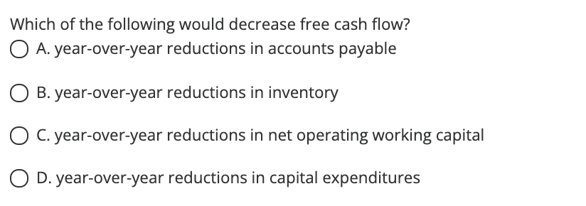 Solved Which of the following would decrease free cash flow? | Chegg.com