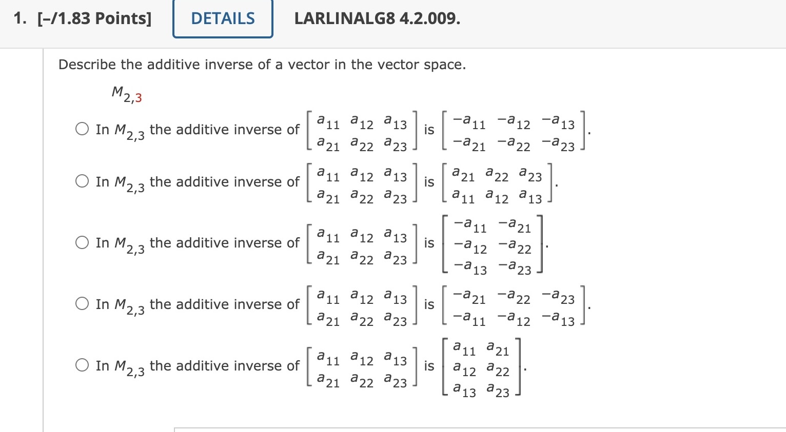 Solved Describe the additive inverse of a vector in the | Chegg.com