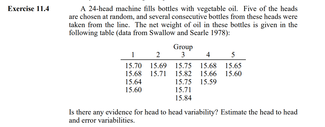 The net weight of oil in these bottles is given in the following table (data from Swallow and Searle...