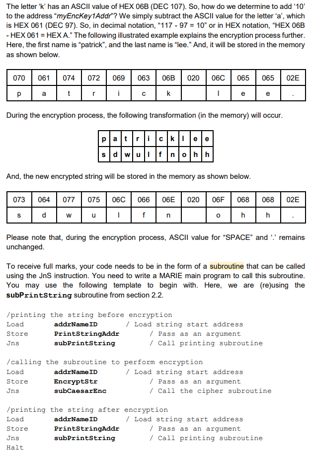 2.1 Write a MARIE program to encode your name and ID | Chegg.com