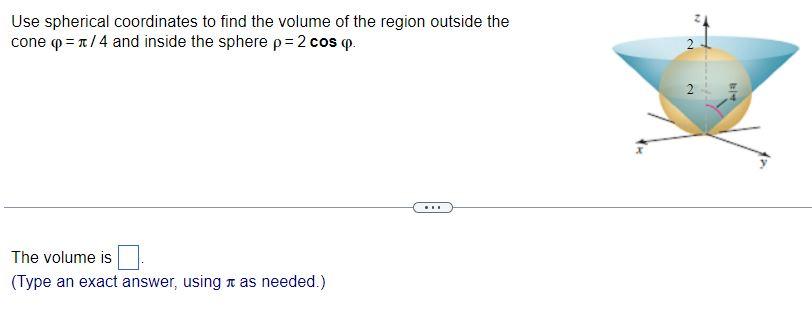 Solved Use spherical coordinates to find the volume of the | Chegg.com