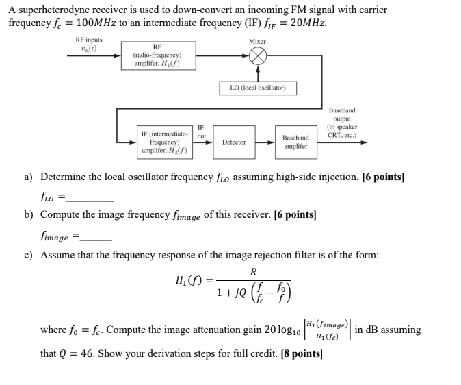 Solved A superheterodyne receiver is used to downconvert an