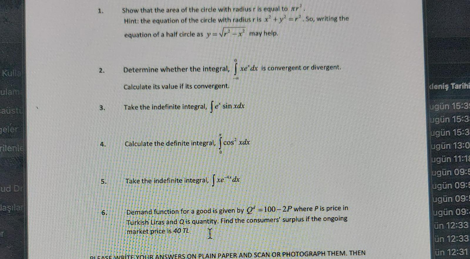 1. Show that the area of the circle with radius r is | Chegg.com