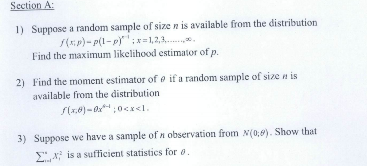 Solved Section A: 1) Suppose a random sample of size n is | Chegg.com