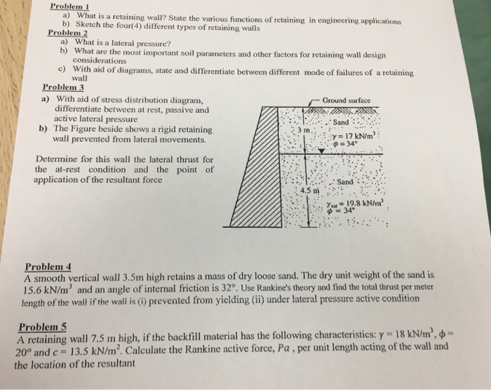 Solved Problem 1 at i a retaining wall? State the various