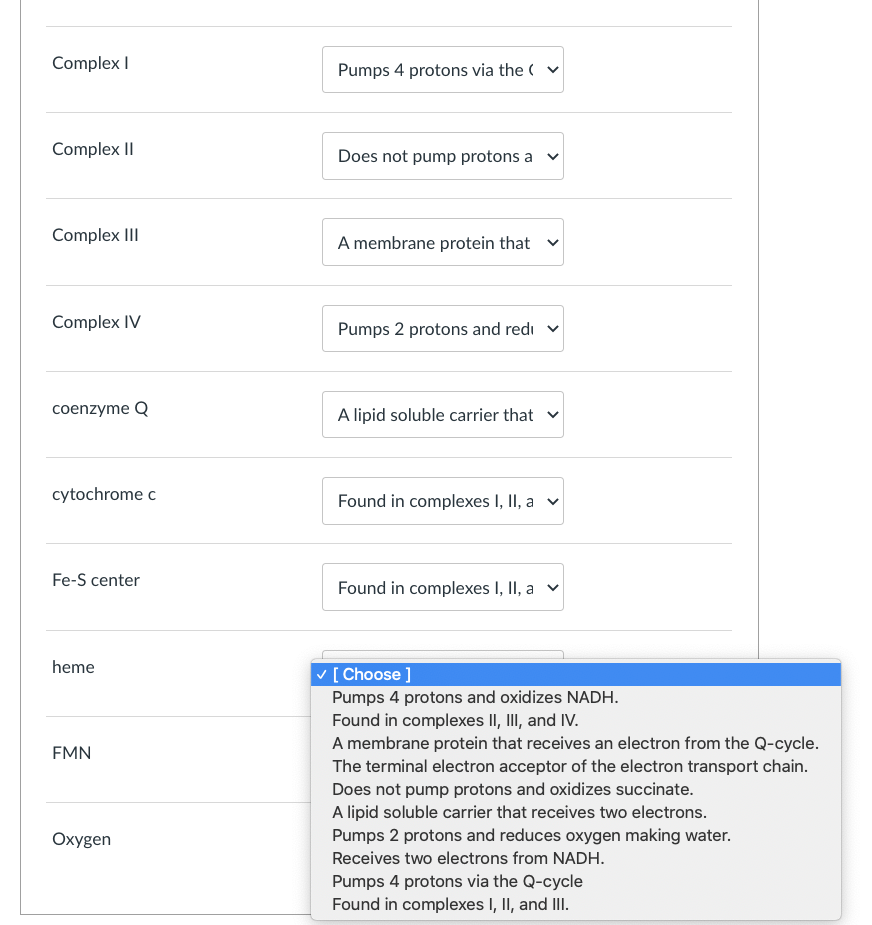 Complex II
Complex III
Complex IV
coenzyme Q
cytochrome
Fe-S center