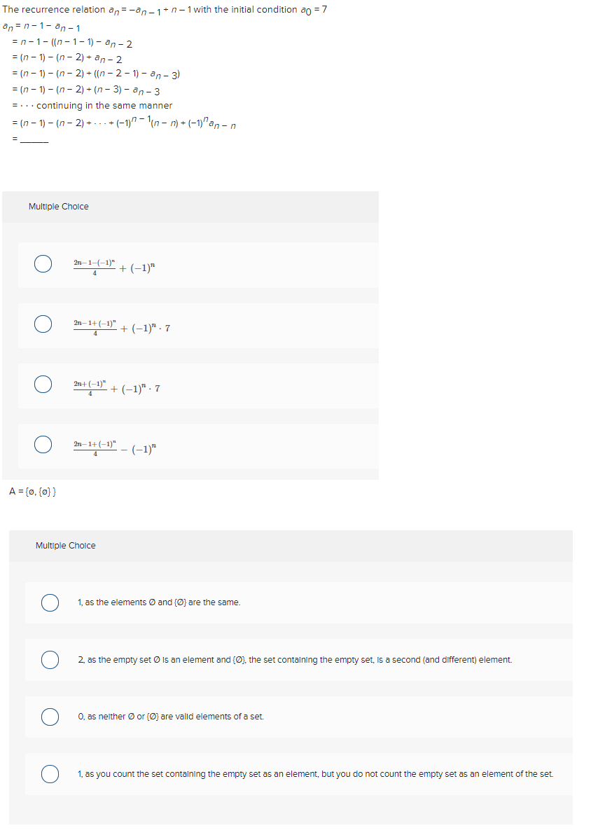 Solved Question Pts Consider The Recurrence Relation Off