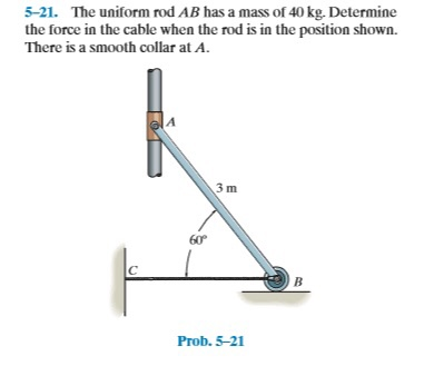 Solved 5-21. The Uniform Rod AB Has A Mass Of 40 Kg. | Chegg.com