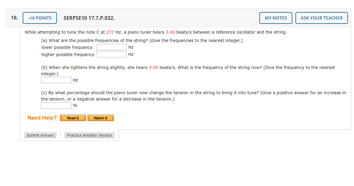 Solved While attempting to tune the note C at 277 Hz, a | Chegg.com