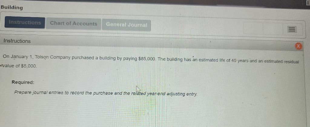 Solved E Building Instructions Chart of Accounts General | Chegg.com