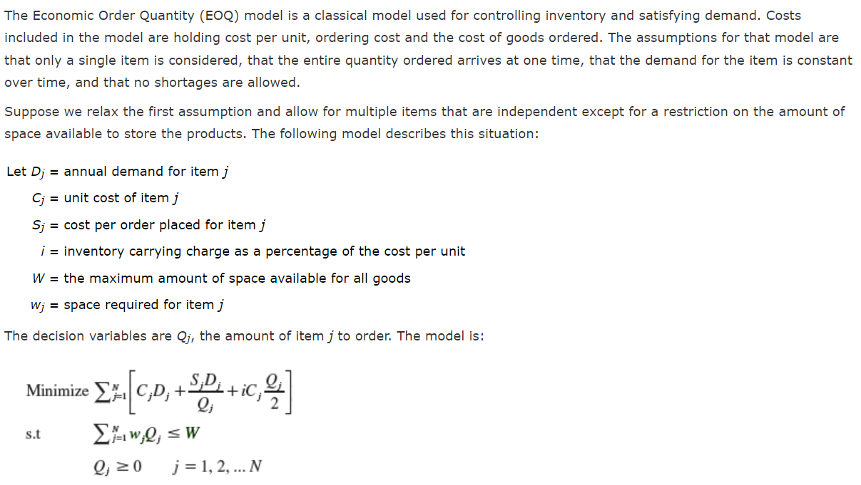 Solved The Economic Order Quantity (EOQ) model is a | Chegg.com