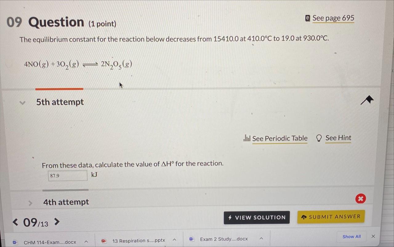 Solved The equilibrium constant for the reaction below | Chegg.com