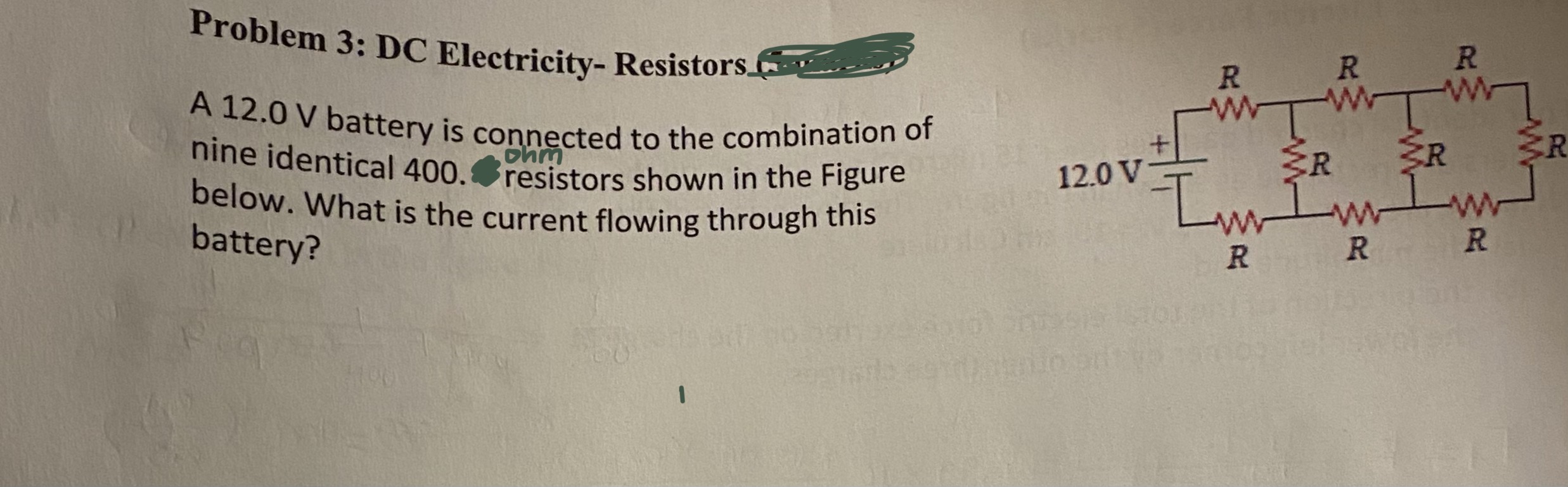 Solved Problem 3 DC Electricity Resistors A 12.0 V battery