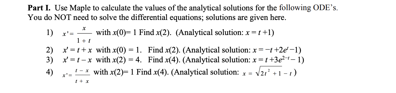Part I. Use Maple to calculate the values of the | Chegg.com
