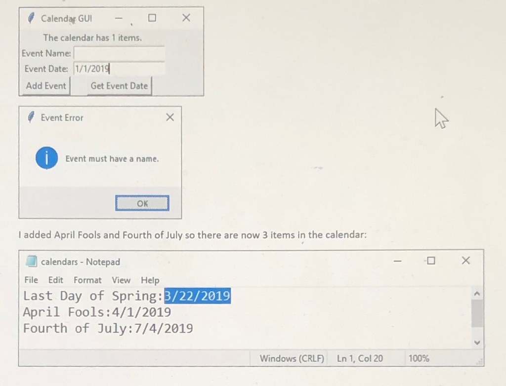 solve with python Create a GUI named CalendarGUI. It | Chegg.com