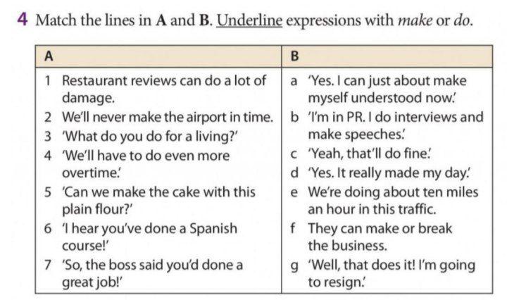 Solved 4 Match The Lines In A And B. Underline Expressions | Chegg.com