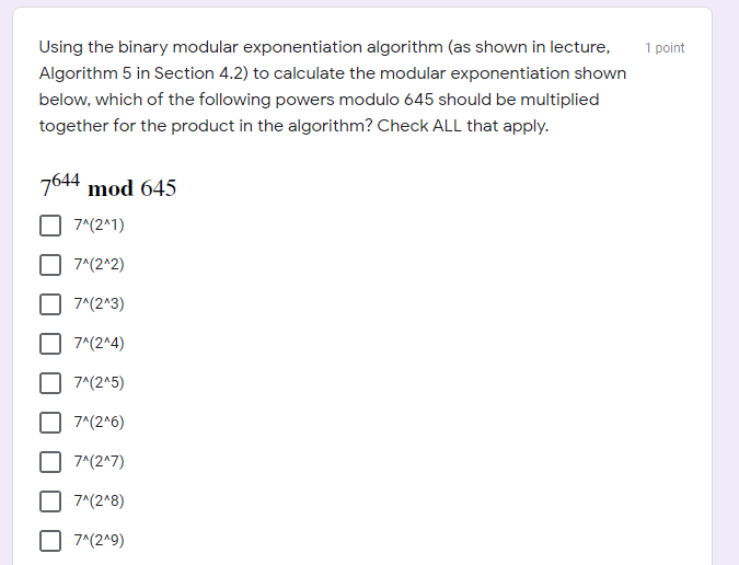 Solved: 1 Point Using The Binary Modular Exponentiation A