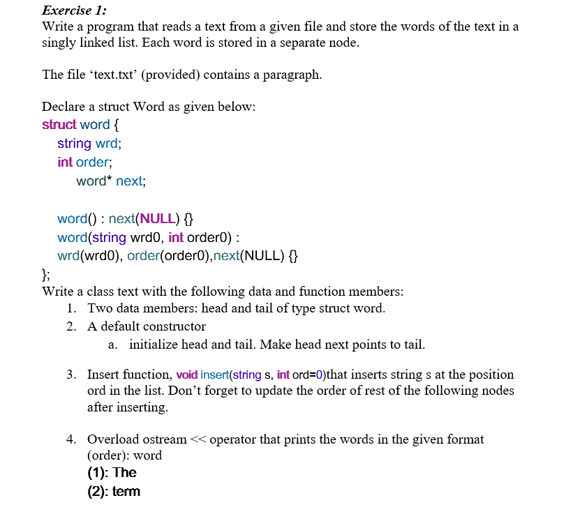 Solved Exercise 1: Write a program that reads a text from a | Chegg.com