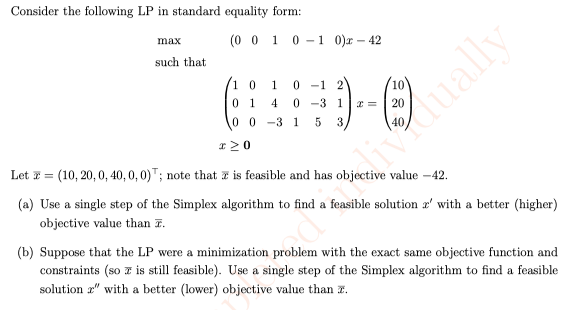 Solved Consider the following LP in standard equality form: | Chegg.com