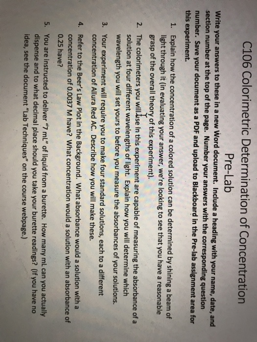 Solved C106 Colorimetric Determination of Concentration