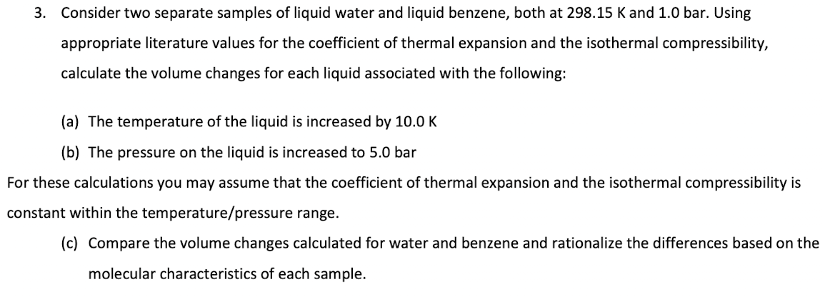 Solved 3. Consider two separate samples of liquid water and | Chegg.com