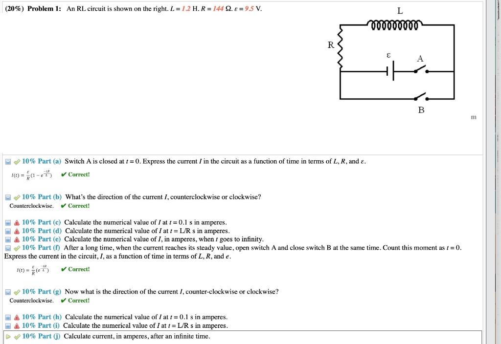 Solved (20\%) Problem 1: An RL circuit is shown on the | Chegg.com