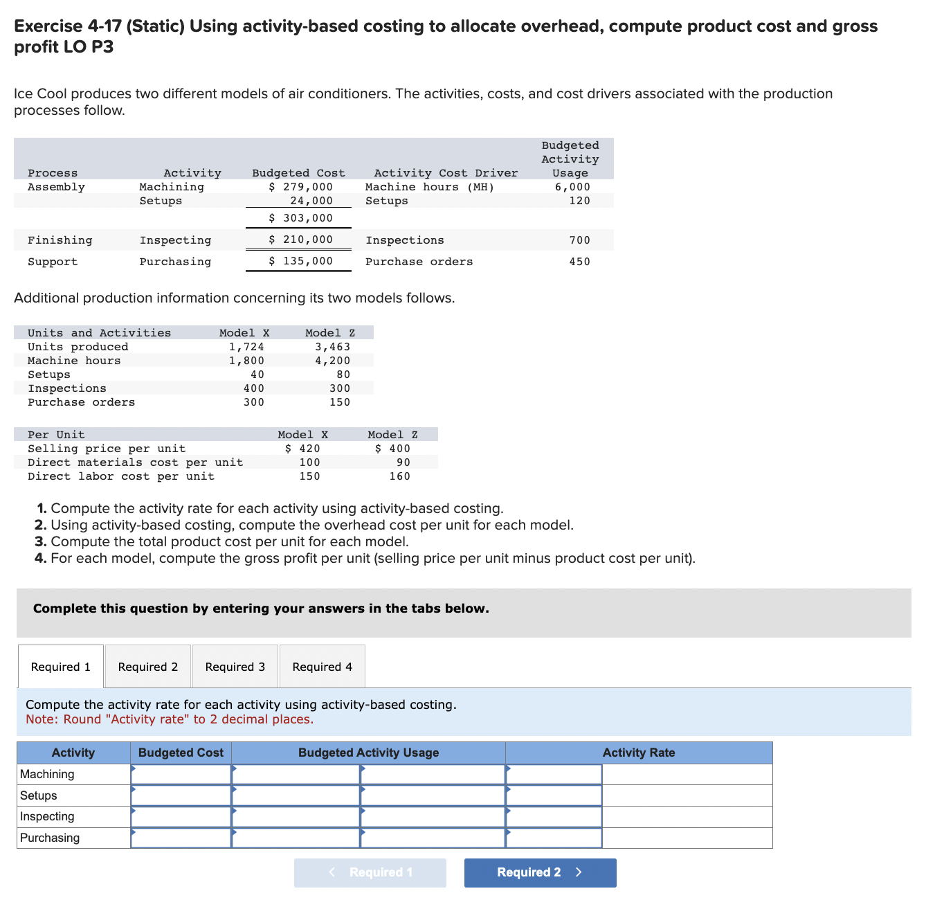 Solved Exercise 4-17 (Static) Using activity-based costing | Chegg.com