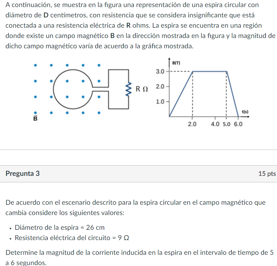 A continuación, se muestra en la figura una representación de una espira circular con diámetro de \( \mathbf{D} \) centímetro