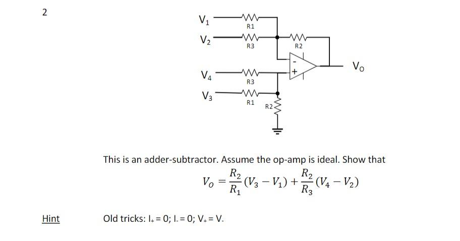 Solved 2 V W R1 V2 W R2 R3 Vo VA w R3 V3 R1 R2 This is an | Chegg.com