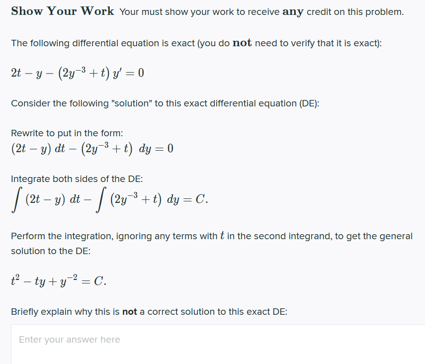 Solved Show Your Work Your must show your work to receive | Chegg.com