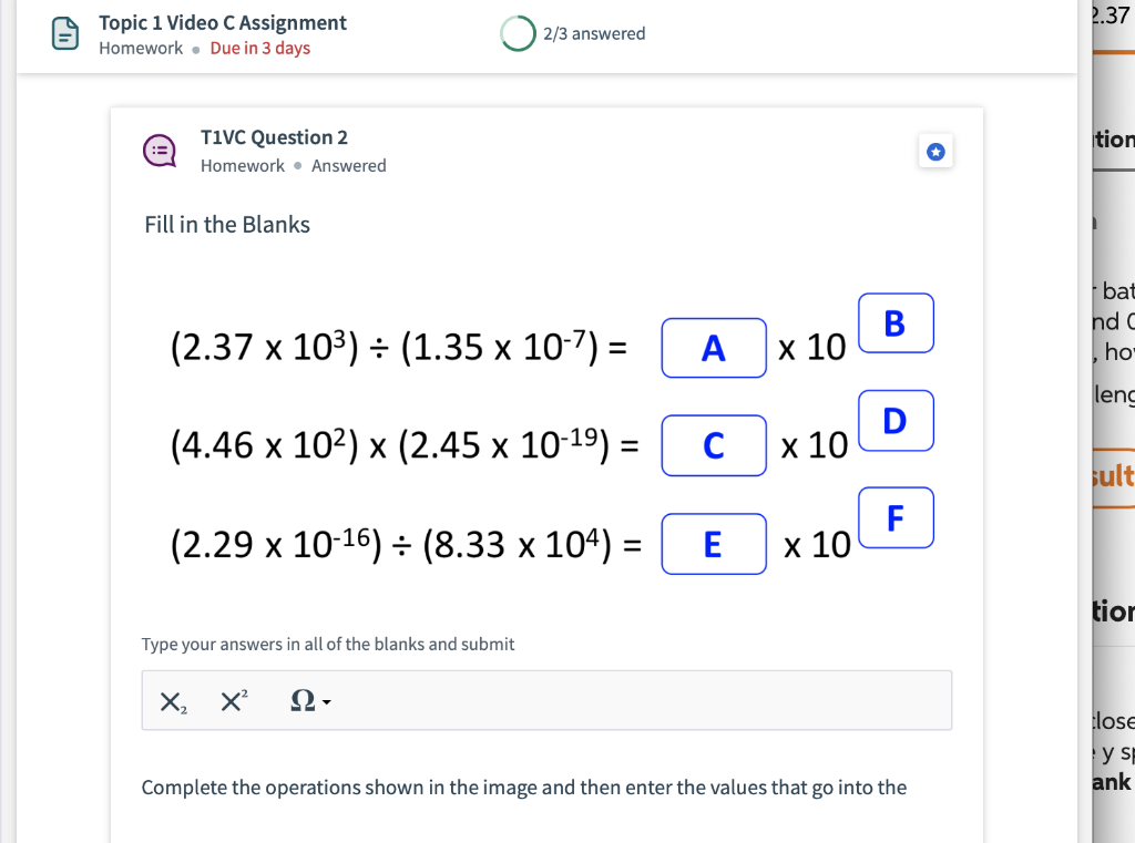 Solved 2.37 6 O Topic 1 Video C Assignment Homework . Due in | Chegg.com