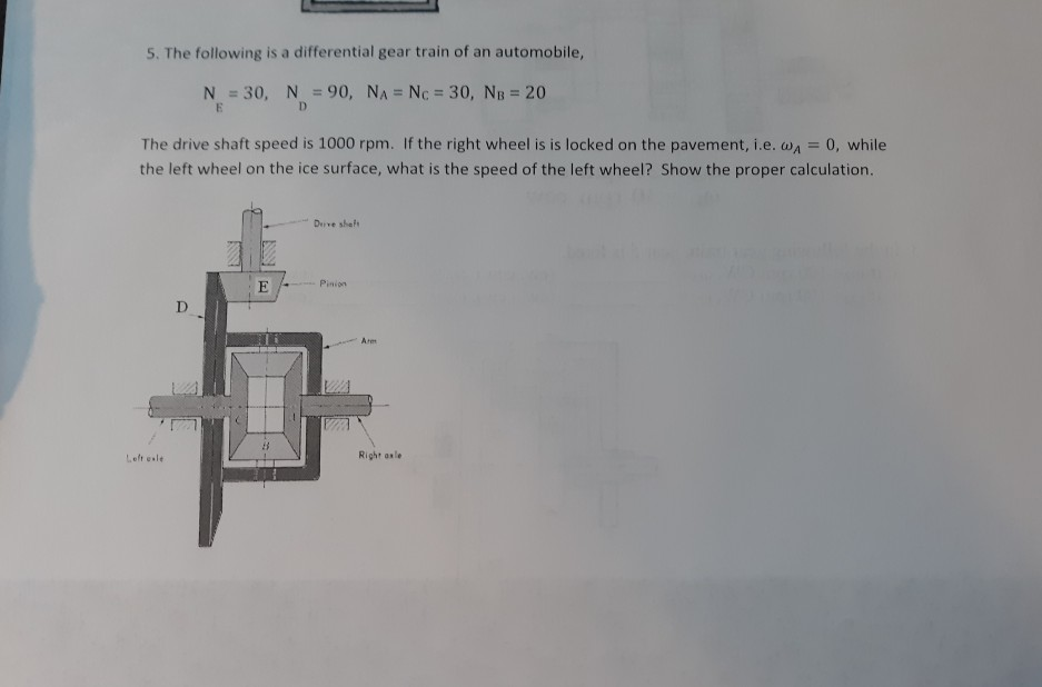 Solved 5. The following is a differential gear train of an