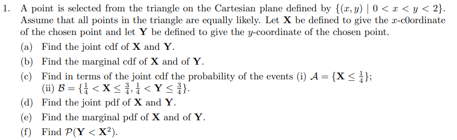 Solved 1. A point is selected from the triangle on the | Chegg.com
