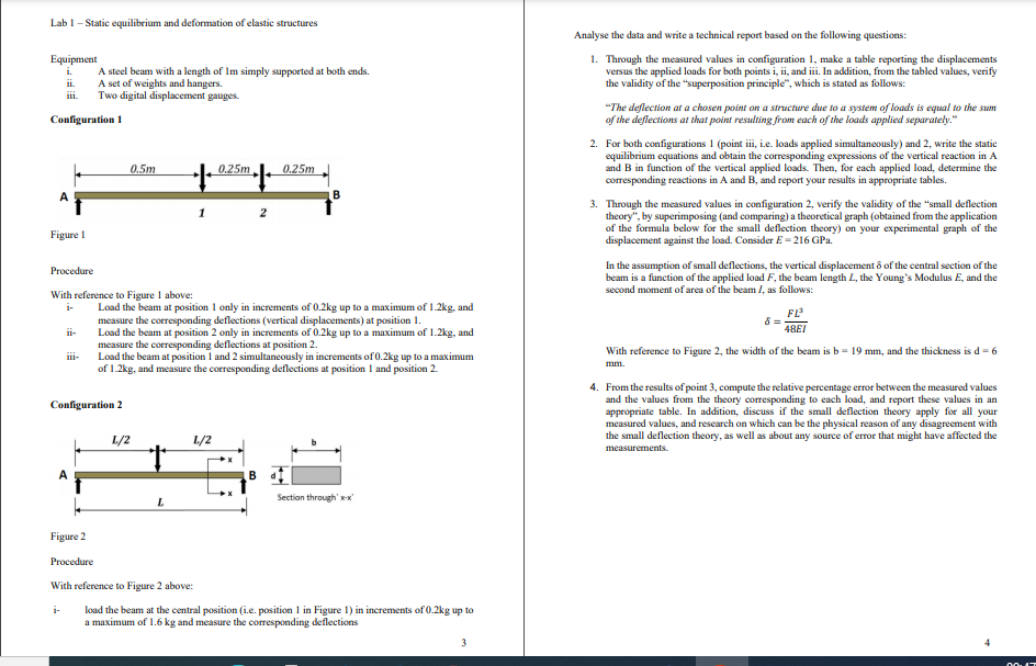 Solved Lab 1 - Static Equilibrium And Deformation Of Elastic | Chegg.com